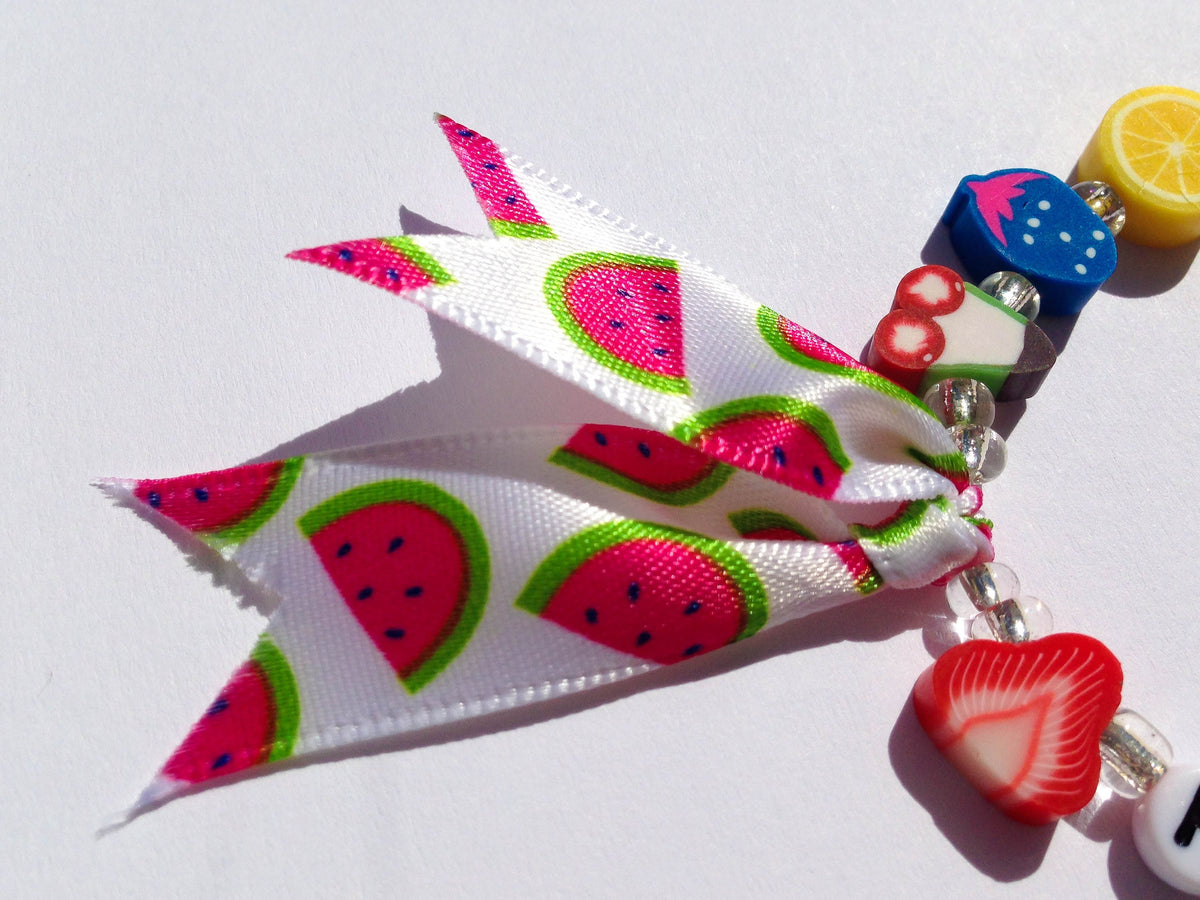 Personalized Fruit Bracelet for Girls | Custom Name Bracelet | Polymer Clay Fruit Beads | Summer Kids Jewelry | Tropical Birthday Gift