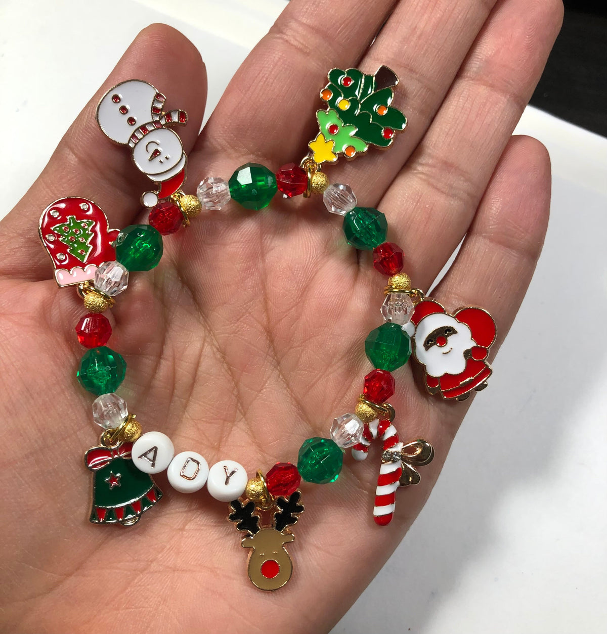 Personalized Christmas Charm Bracelet, Kids Stocking Stuffer, Toddler girl Christmas jewelry gift