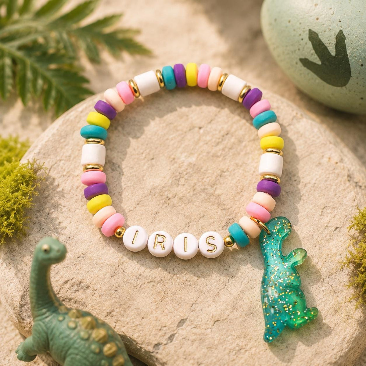 Personalized Dinosaur Bracelet for Girls | Custom Name Bracelet | Toddler Girl Jewelry | Dino Birthday Gift | Handmade Kids Bracelet