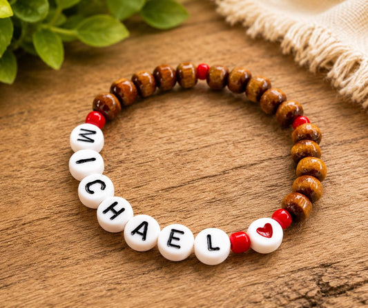 Personalized Wooden Name Bracelet for Kids | Custom Name Bracelet | Handmade Toddler Bracelet | Wooden Bead Bracelet | Birthday Gift for Boy