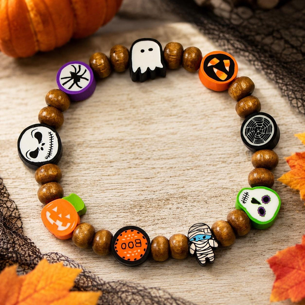 Personalized Name Custom Size Halloween Black/ Brown Beaded Bracelets for Kids