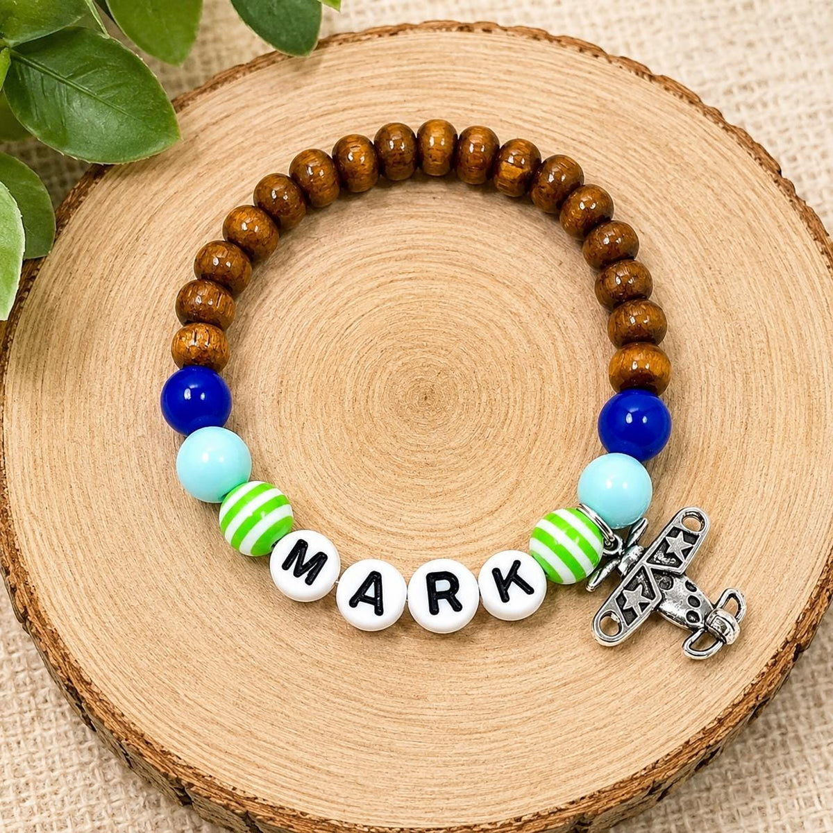Personalized Airplane Bracelet for Boys, Custom Name Bracelet, Airplane/travel Birthday Gift, Toddler Bracelet, Kids Wood Bead Bracelet,