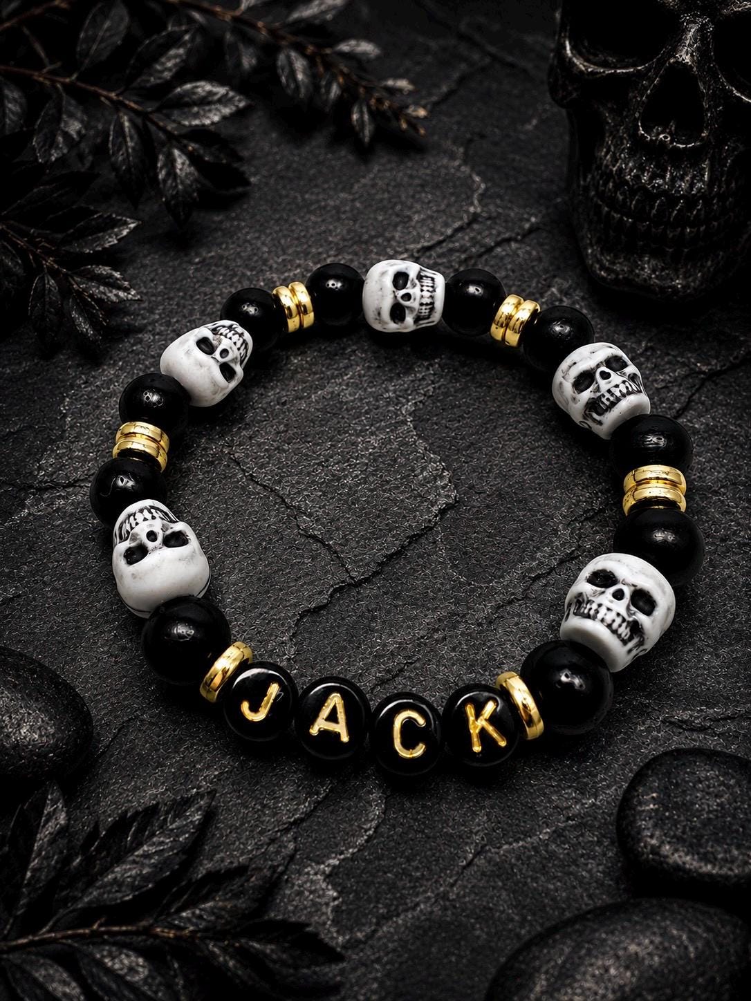 Custom Skull Bracelet for Boys | Personalized Name Bracelet | Gothic Halloween Jewelry for kids | Boys Bracelet | Masculine Boys Bracelet