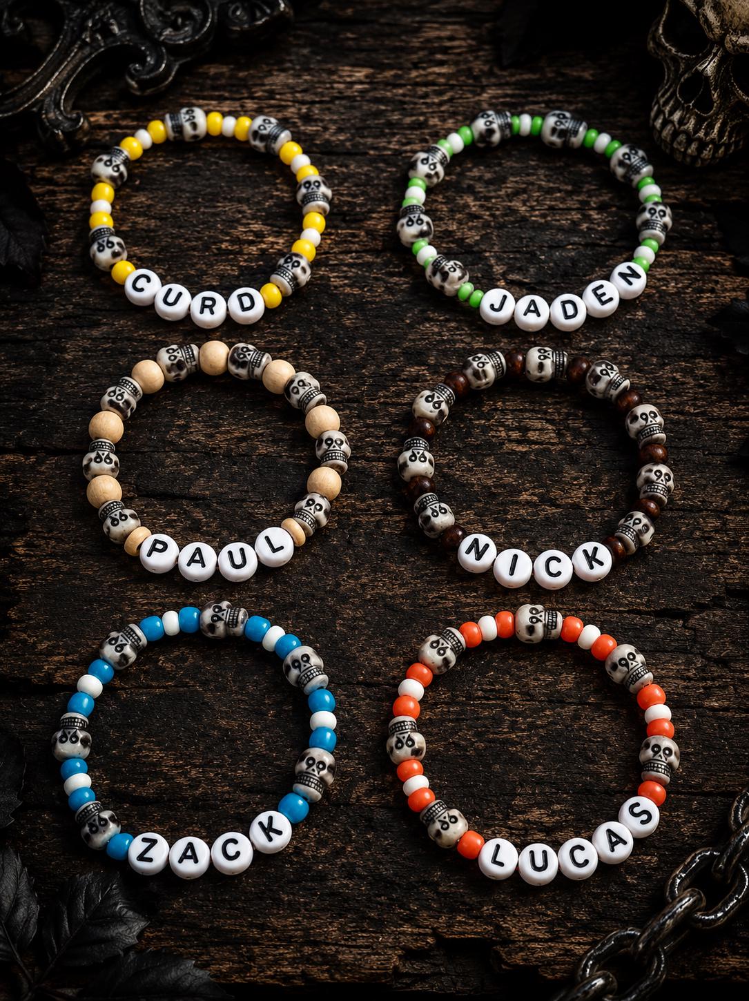Personalized Skull Bracelet for Boys | Custom Name Halloween Bracelet | Gothic Toddler Bracelet | Spooky Party Favor | Skull Bead Jewelry