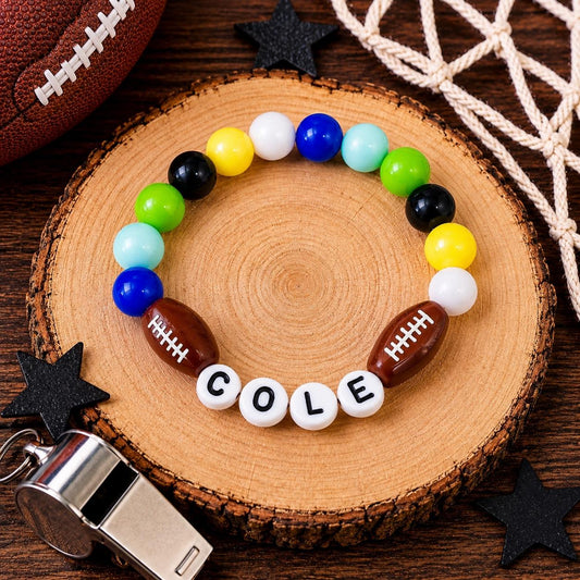 Customized Football Bead Bracelet for toddler boy | Personalized Sports Gift For Kids | Little League Gift from Coach | Sport Party Favors