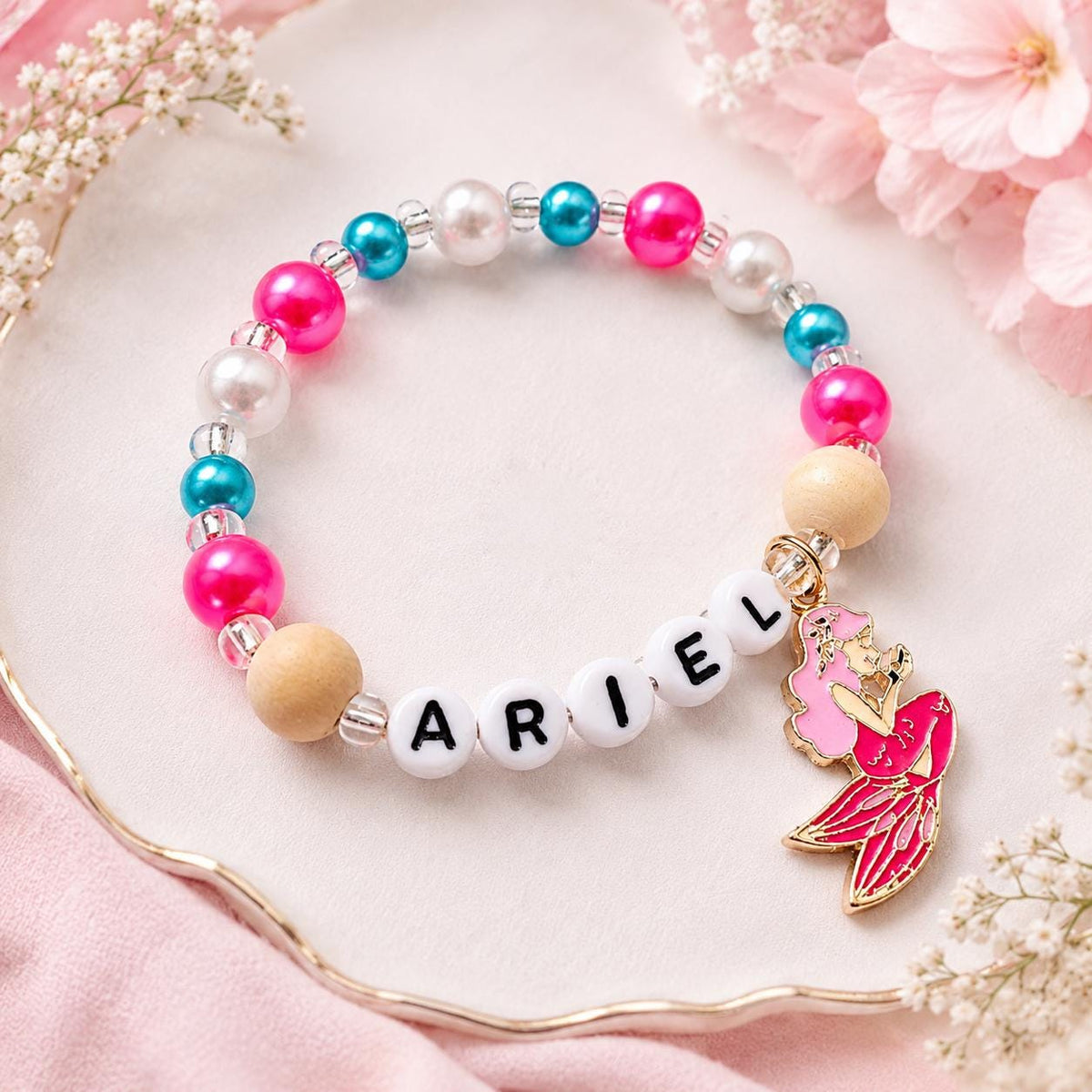 Personalized Mermaid Bracelet for Girls | Custom Name Bracelet | Little Girl Birthday Gift | Handmade Kids Jewelry | Princess Party Favor |