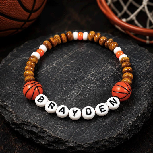 Basketball Bracelet Personalized | Custom Name Sports Bracelet | Baseball Football Soccer Bracelet | Team Gift for Kids