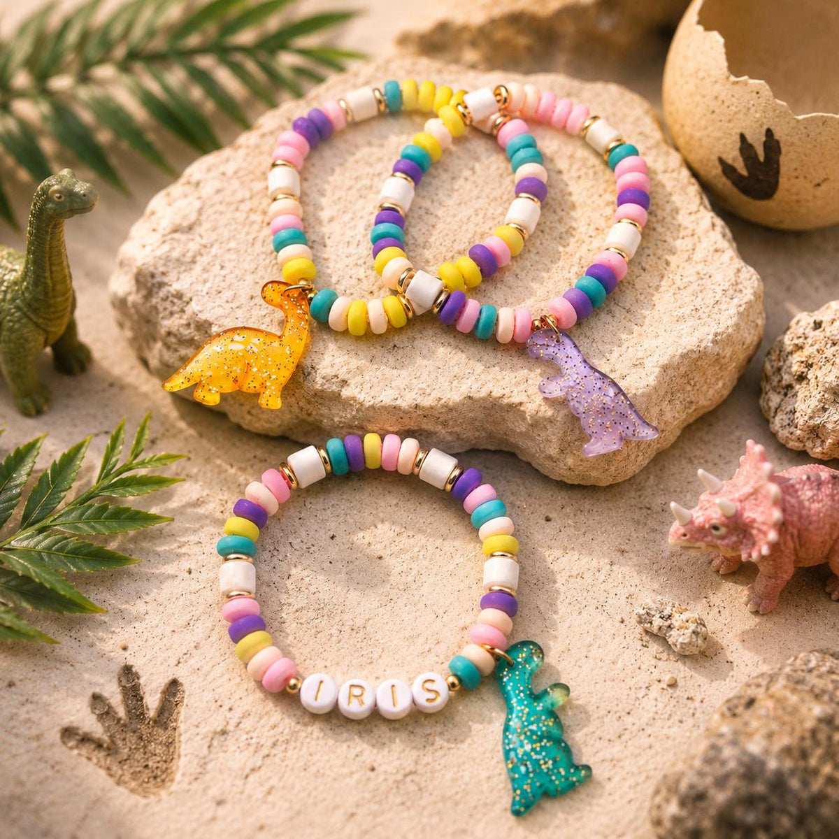 Personalized Dinosaur Bracelet for Girls | Custom Name Bracelet | Toddler Girl Jewelry | Dino Birthday Gift | Handmade Kids Bracelet