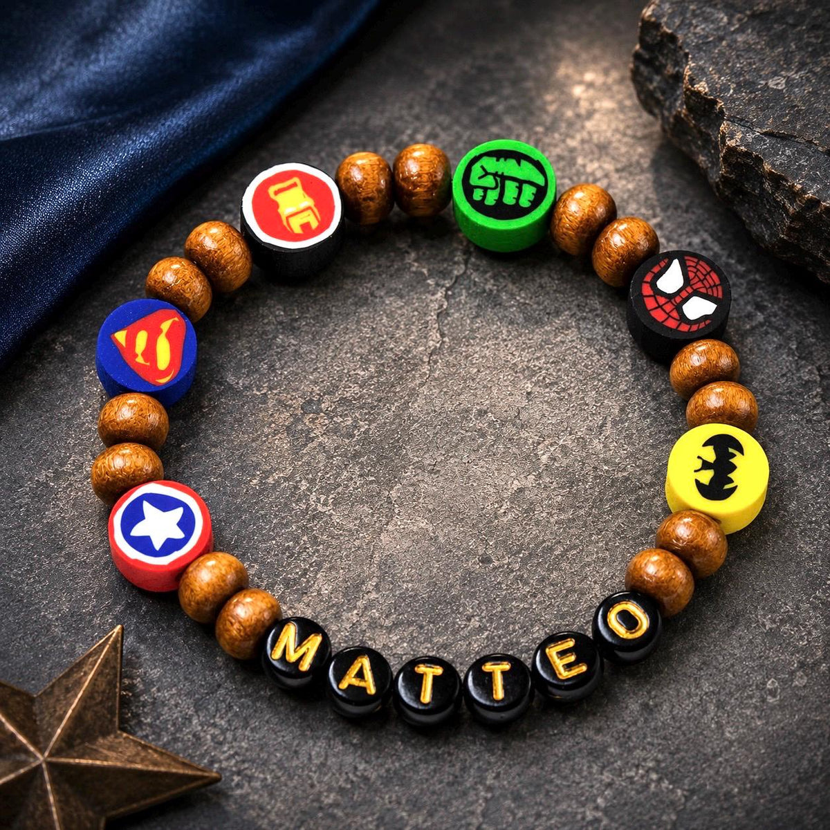Personalized Superhero Inspired Name Bracelet | Custom Kids Stretch Bracelet | Comic Hero Birthday Gift for Boys