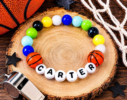Personalized Basketball Bracelet for boys | Custom Name Sports Gift For Kids | Little League Team Gift | Sport Birthday Party Favors