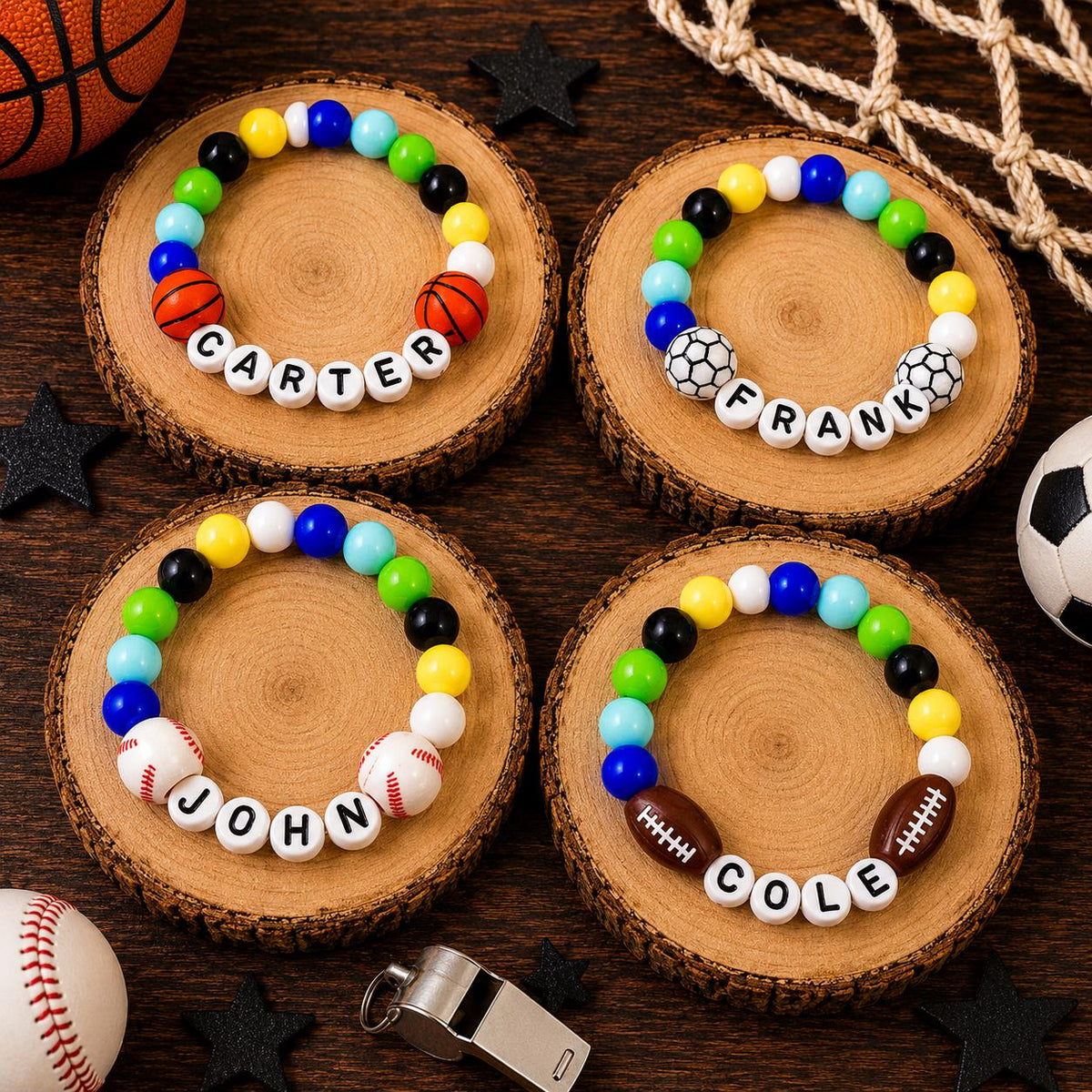 Customized Football Bead Bracelet for toddler boy | Personalized Sports Gift For Kids | Little League Gift from Coach | Sport Party Favors