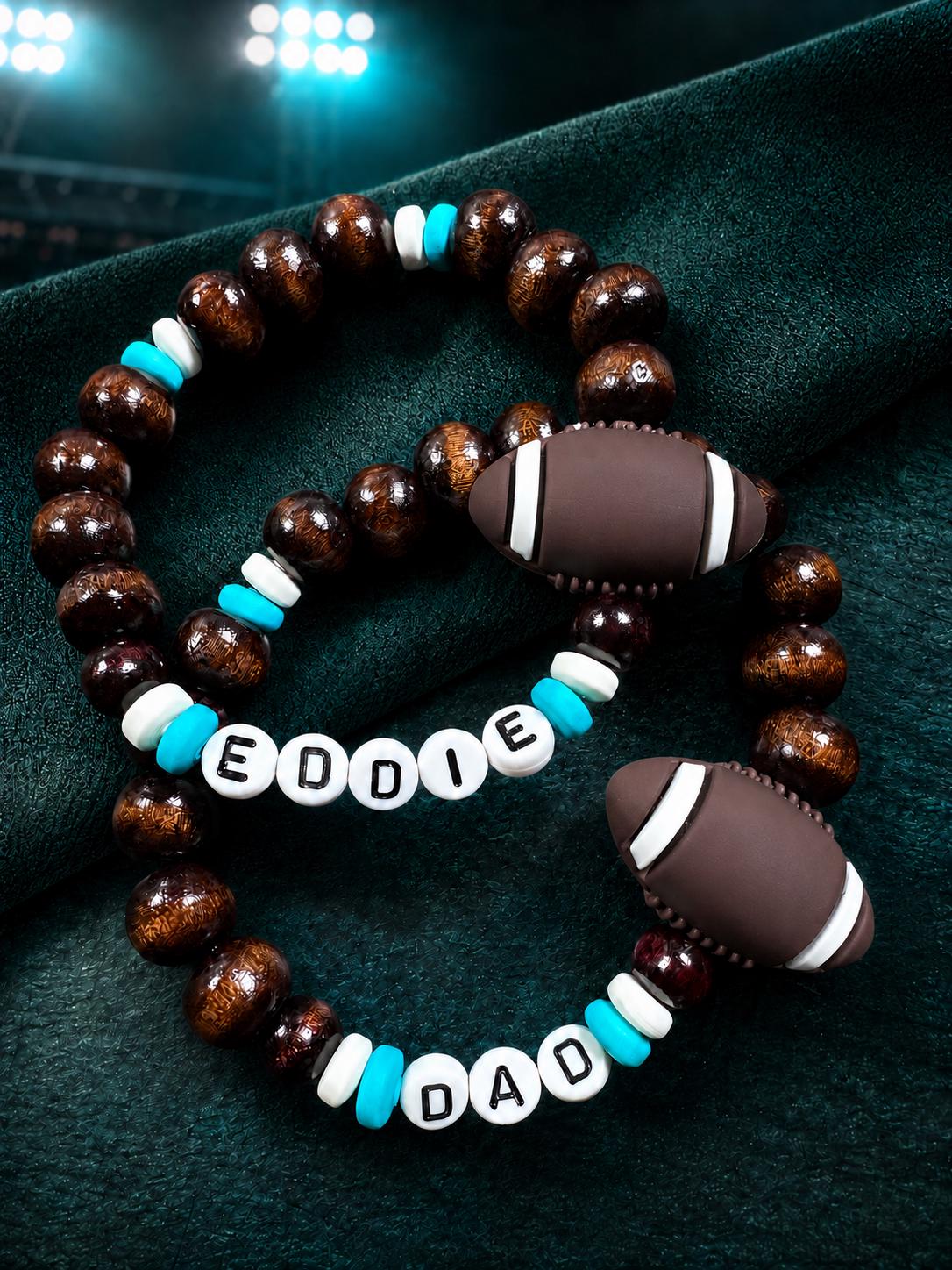 Custom Football Team Bracelet, Game Day Fan Bracelet, Personalized Name Sports Bracelet, Dad Son Matching Bracelet, Black Green White