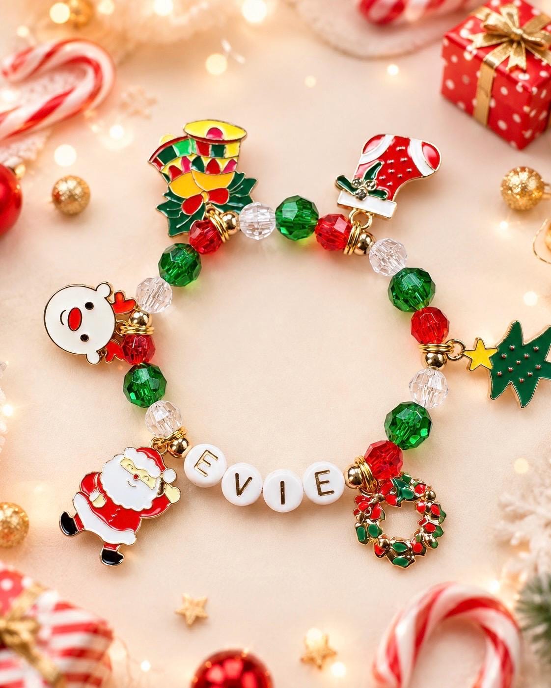 Personalized Christmas Charm Bracelet, Kids Stocking Stuffer, Toddler girl Christmas jewelry gift