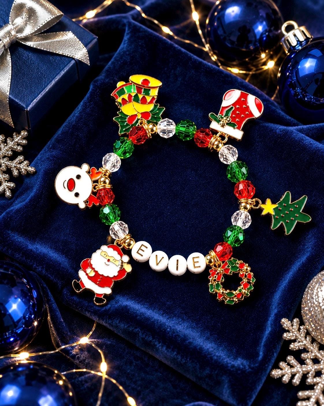 Personalized Christmas Charm Bracelet, Kids Stocking Stuffer, Toddler girl Christmas jewelry gift