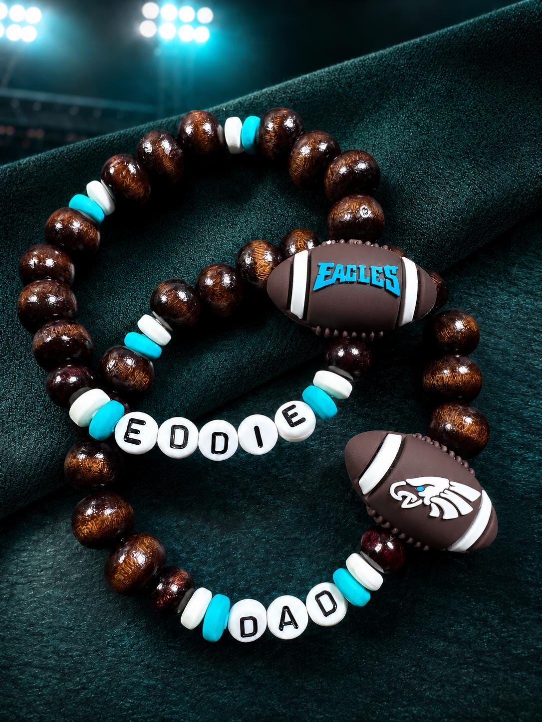 Custom Football Team Bracelet, Game Day Fan Bracelet, Personalized Name Sports Bracelet, Dad Son Matching Bracelet, Black Green White