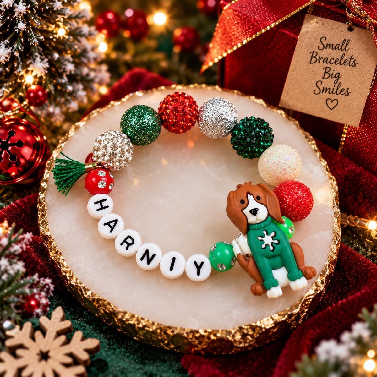 Personalized Christmas Bracelet for Kids, Stocking stuffers toddler girl, Custom Name Bracelet, Holiday Jewelry for Girls, Christmas Gift