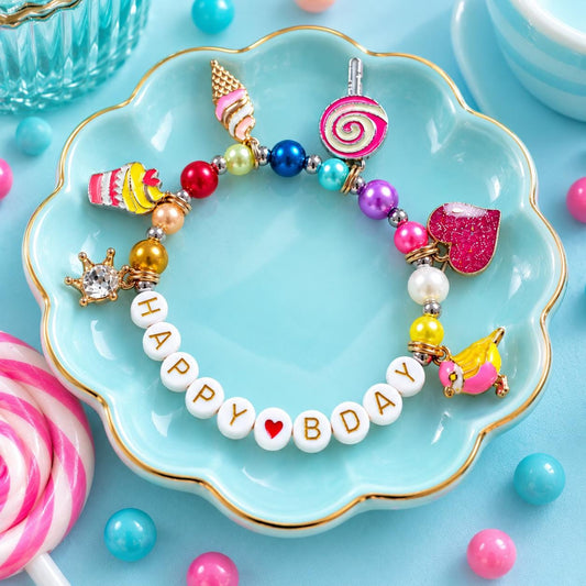 Personalized Birthday Bracelet for Girls, Custom Name Kids Bracelet, Happy Birthday Jewelry, Colorful enamel Charms Bracelet, Birthday Gift
