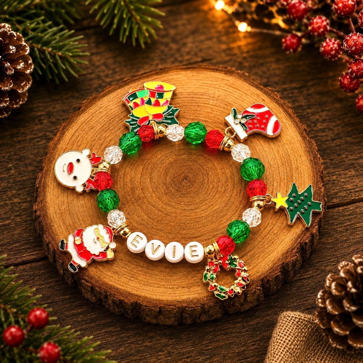 Personalized Christmas Charm Bracelet, Kids Stocking Stuffer, Toddler girl Christmas jewelry gift