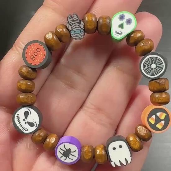 Custom Halloween Bracelet for Kids | Personalized Children's Name Bracelet | Toddler Black Halloween Jewelry | Spooky Party Favors