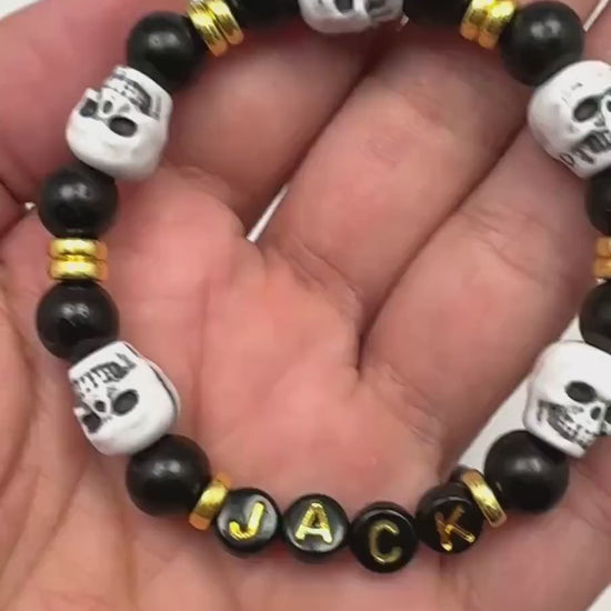 Custom Skull Bracelet for Boys | Personalized Name Bracelet | Gothic Halloween Jewelry for kids | Boys Bracelet | Masculine Boys Bracelet