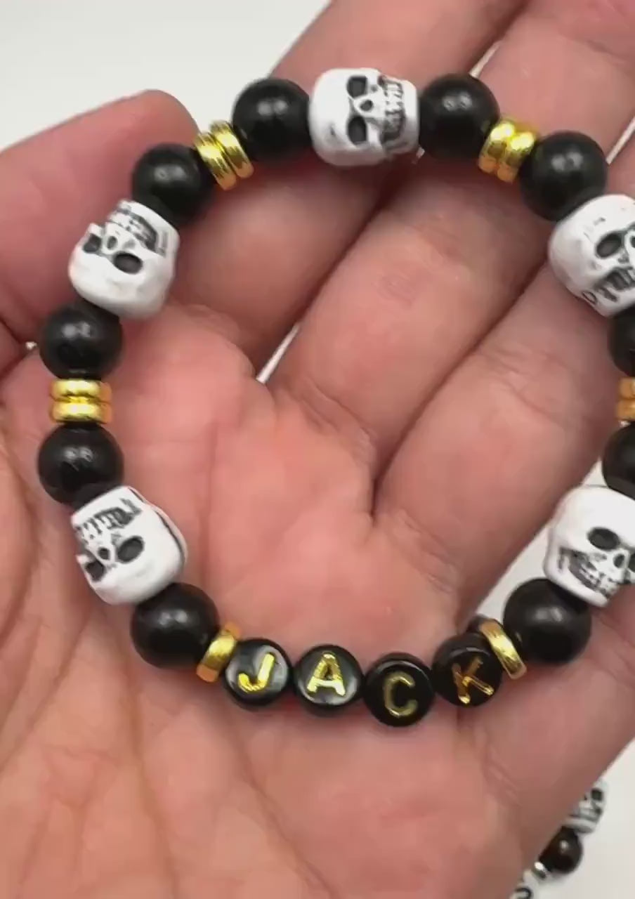 Custom Skull Bracelet for Boys | Personalized Name Bracelet | Gothic Halloween Jewelry for kids | Boys Bracelet | Masculine Boys Bracelet