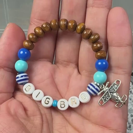 Personalized Airplane Bracelet for Boys, Custom Name Bracelet, Airplane/travel Birthday Gift, Toddler Bracelet, Kids Wood Bead Bracelet,