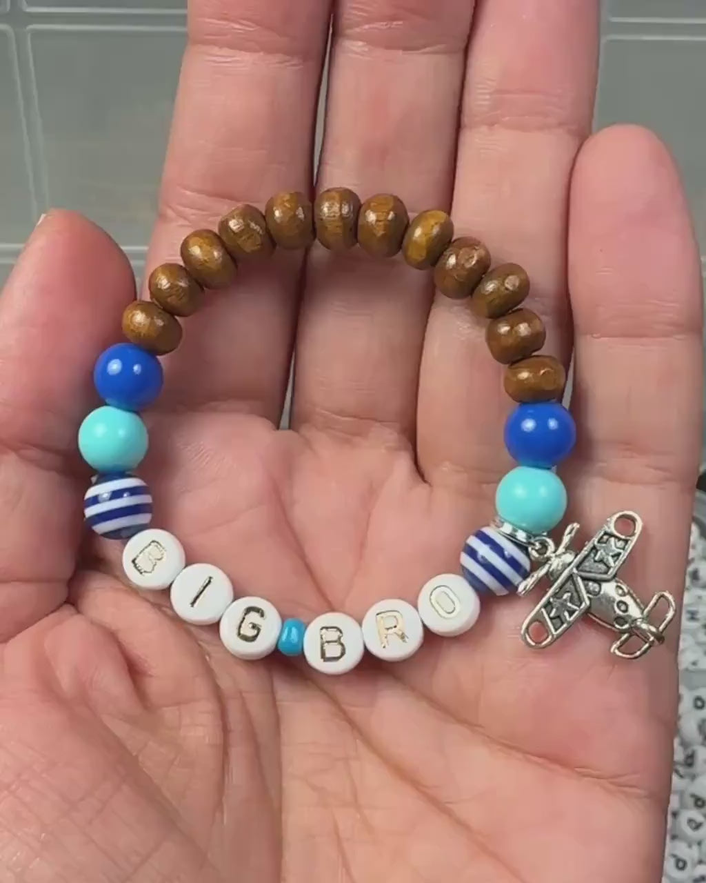 Personalized Airplane Bracelet for Boys, Custom Name Bracelet, Airplane/travel Birthday Gift, Toddler Bracelet, Kids Wood Bead Bracelet,