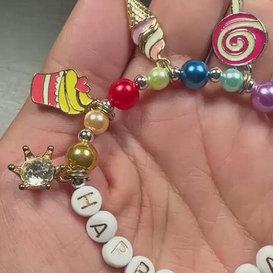 Personalized Birthday Bracelet for Girls, Custom Name Kids Bracelet, Happy Birthday Jewelry, Colorful enamel Charms Bracelet, Birthday Gift