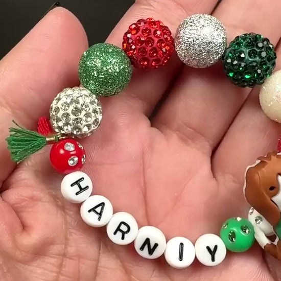 Personalized Christmas Bracelet for Kids, Stocking stuffers toddler girl, Custom Name Bracelet, Holiday Jewelry for Girls, Christmas Gift