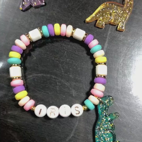 Personalized Dinosaur Bracelet for Girls | Custom Name Bracelet | Toddler Girl Jewelry | Dino Birthday Gift | Handmade Kids Bracelet