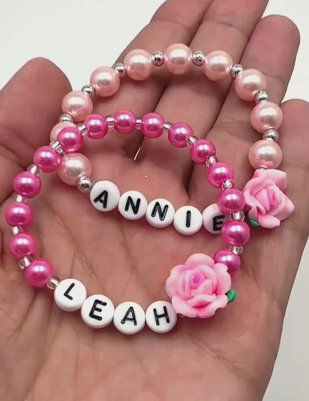 Personalized Toddler Flower Bracelet | Custom Name Bracelet for Girls | Pink Pearl Beaded  Bracelet | Birthday Gift | Flower Girl Jewelry