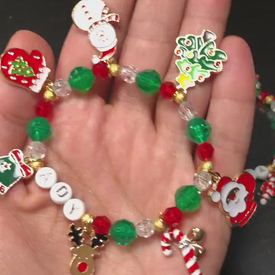 Personalized Christmas Charm Bracelet, Kids Stocking Stuffer, Toddler girl Christmas jewelry gift