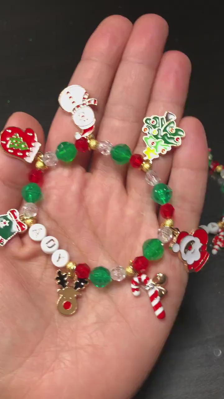 Personalized Christmas Charm Bracelet, Kids Stocking Stuffer, Toddler girl Christmas jewelry gift