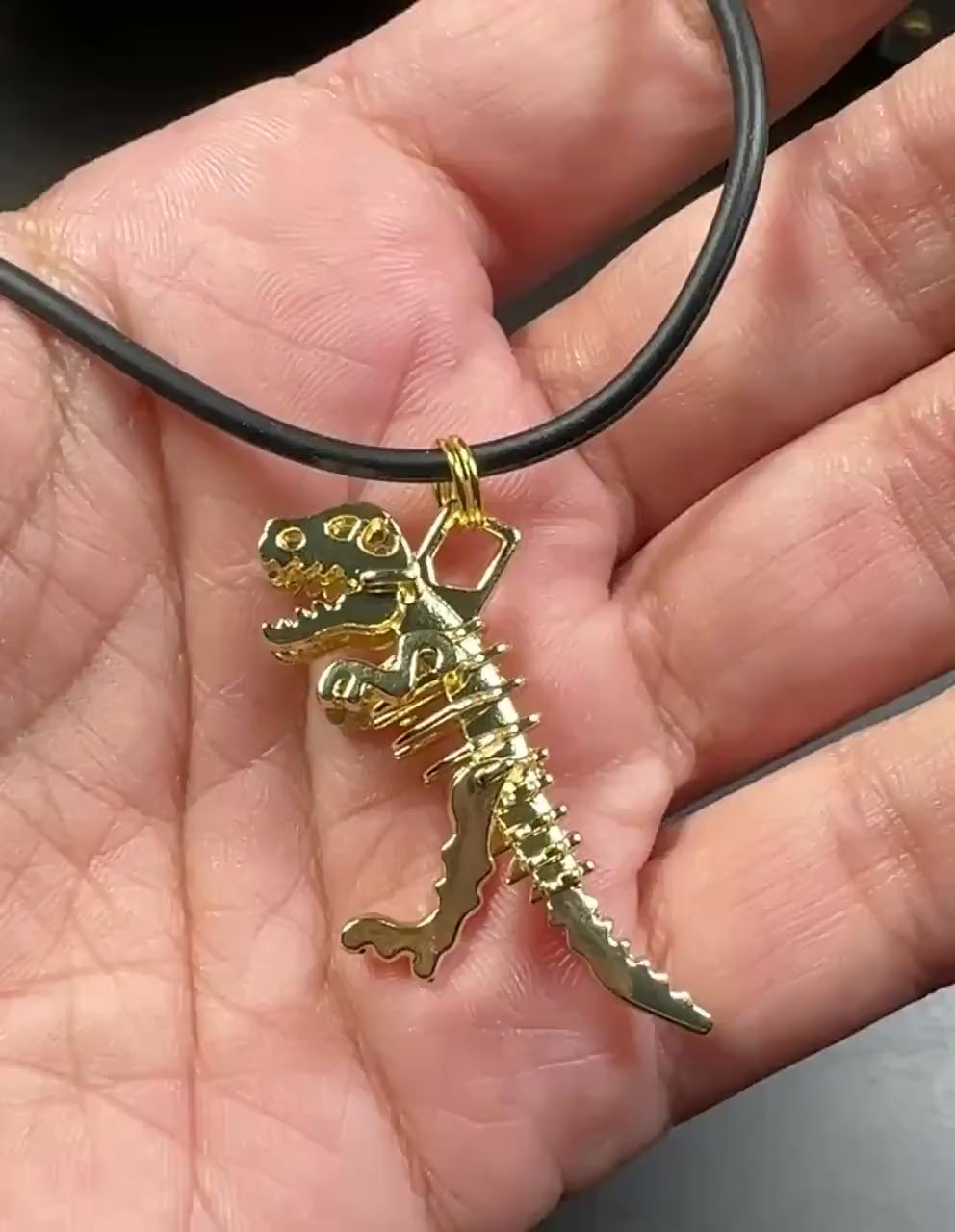 T-Rex Dinosaur Necklace for Boys, Gold Dinosaur Skeleton Necklace, Breakaway Cord Kids Necklace, Dinosaur Gift, Dino Jewelry, Dino Fossil
