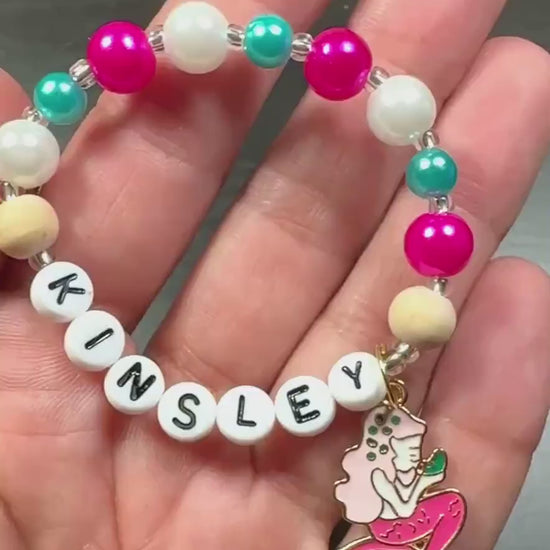 Personalized Mermaid Bracelet for Girls | Custom Name Bracelet | Little Girl Birthday Gift | Handmade Kids Jewelry | Princess Party Favor |