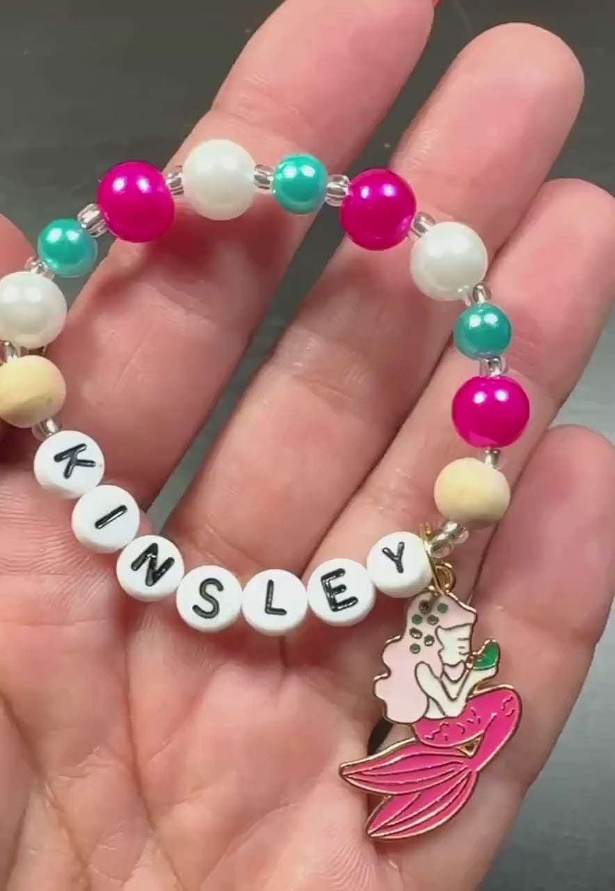 Personalized Mermaid Bracelet for Girls | Custom Name Bracelet | Little Girl Birthday Gift | Handmade Kids Jewelry | Princess Party Favor |