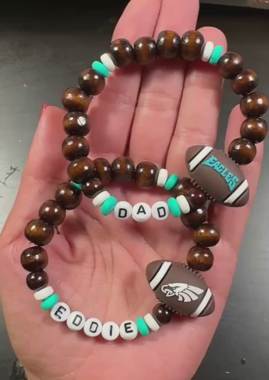 Custom Football Team Bracelet, Game Day Fan Bracelet, Personalized Name Sports Bracelet, Dad Son Matching Bracelet, Black Green White