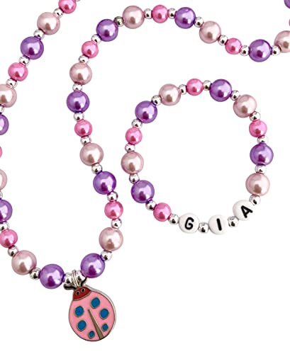Handmade kids jewelry / Ladybug girls jewelry set / Pink purple pearl