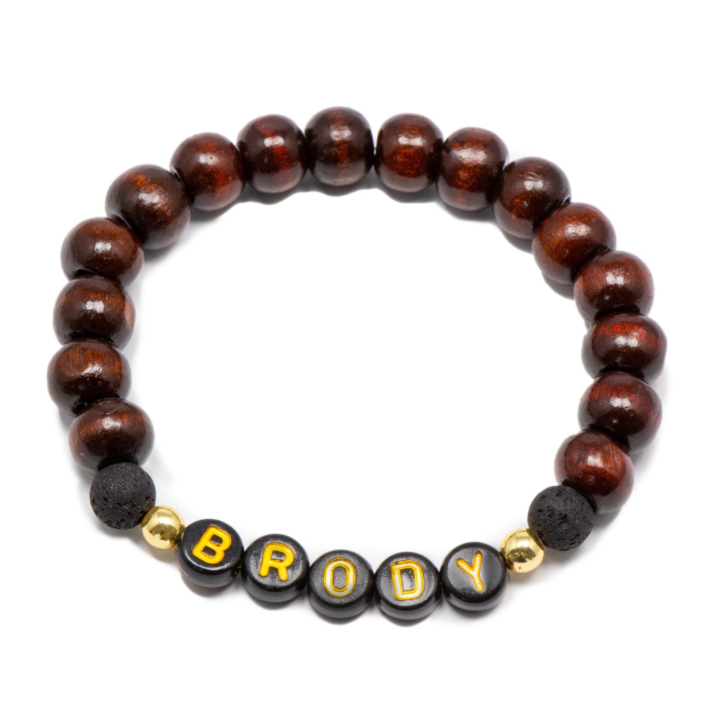 Masculine boys bracelets / black brown wooden bracelet / lava stone stretch bracelets for kids