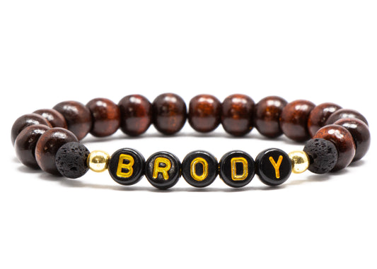 Masculine boys bracelets / black brown wooden bracelet / lava stone stretch bracelets for kids