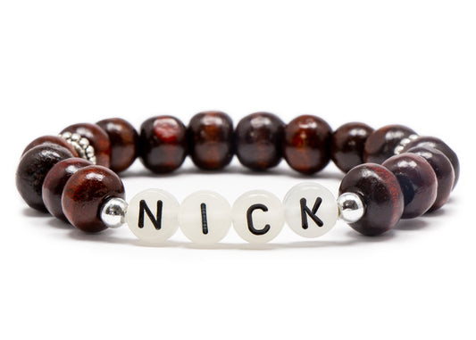 Boys bracelet translucent / personalized wooden stretch elastic cord name jewelry