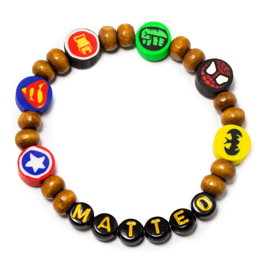 Superheroes boys bracelet /Light brown wood masculine bracelet