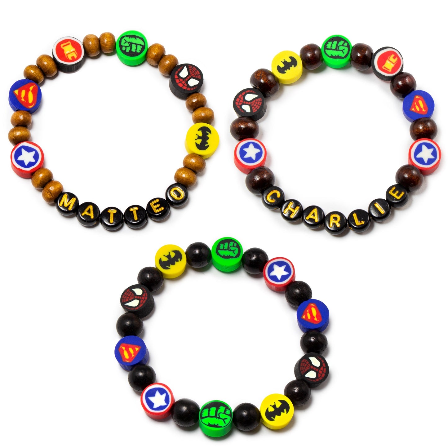 Superheroes boys jewelry / Black beads wood masculine bracelet
