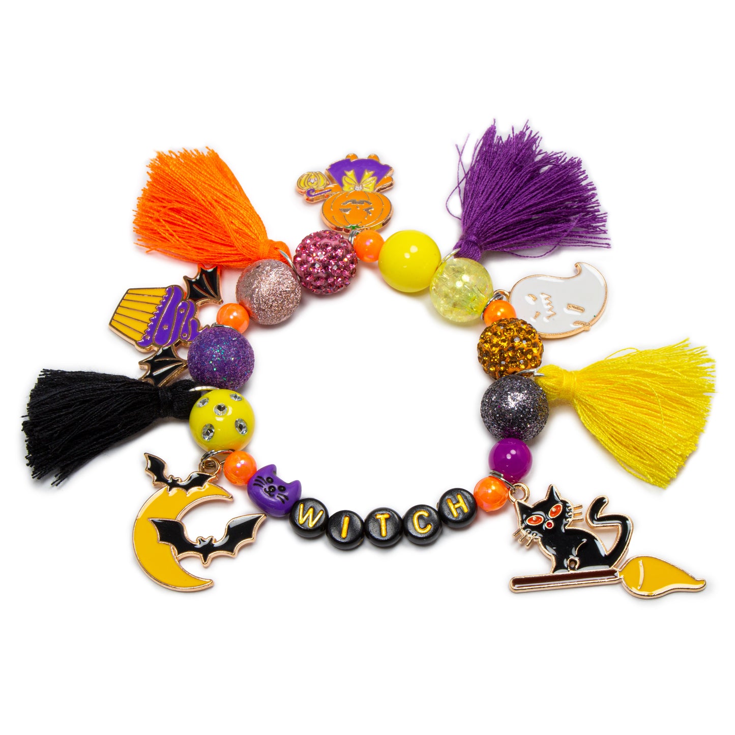 Halloween charm bracelet / Halloween tassel Boo bracelet / Witch bracelet