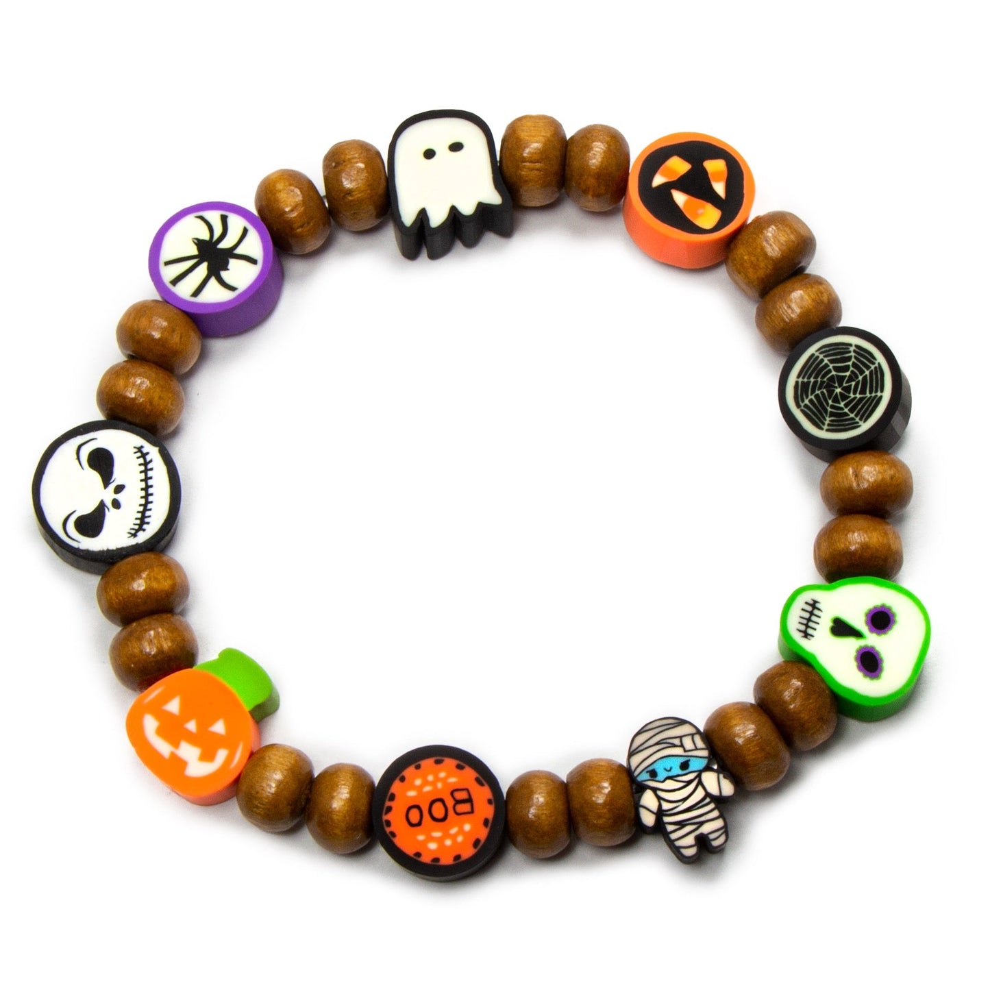 Boys Halloween jewelry / non candy gift / light brown wood / kids bracelets