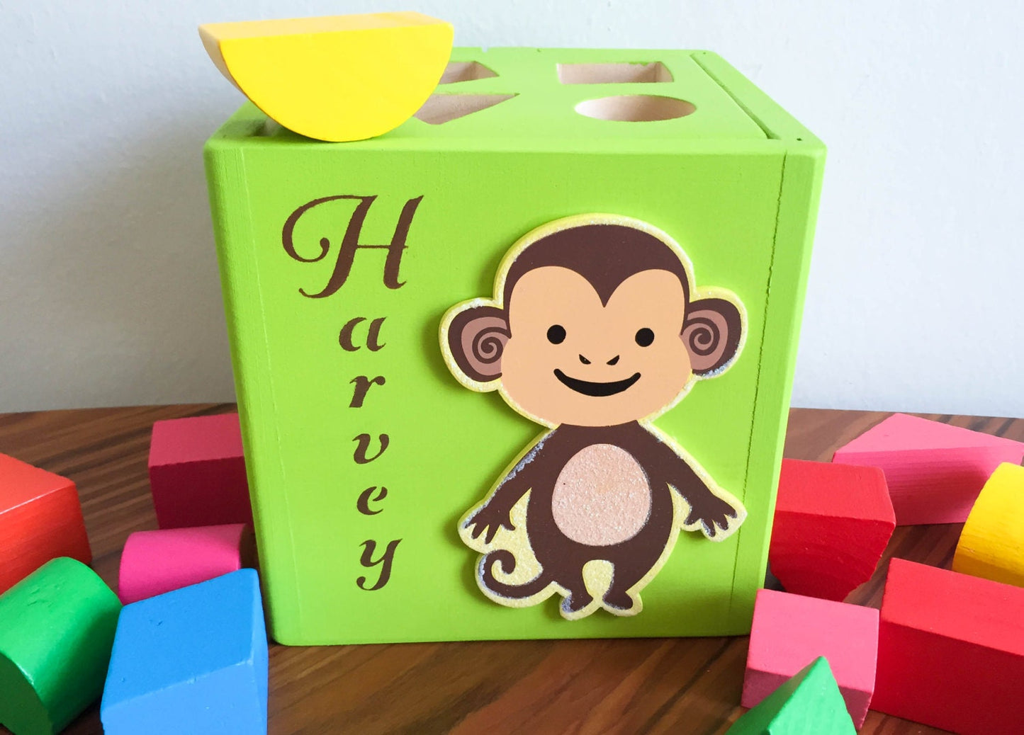 Wooden baby toys Made in USA / money shape sorting cube