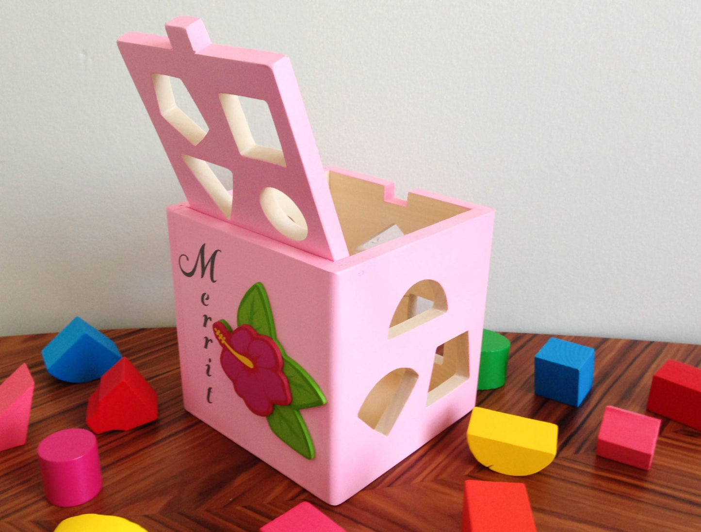 Custom shape sorting box / with flower / baby girl first birthday gift personalized