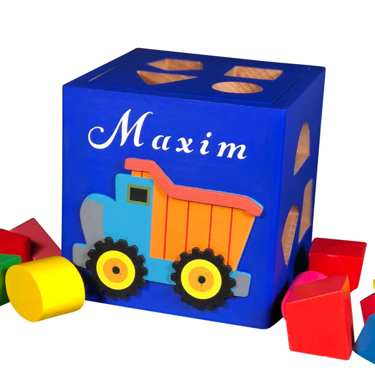 Sensory wooden toys / gift for boy / Backhoe shape sorter