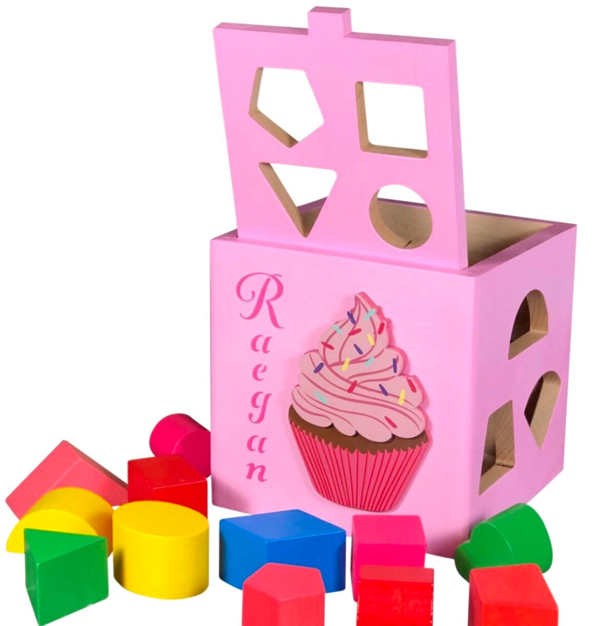 Fawn baby toys / pink shape sorting cube wooden toy