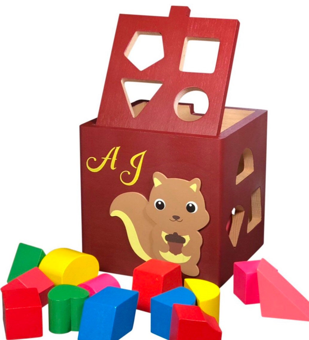 Fawn baby toys / pink shape sorting cube wooden toy